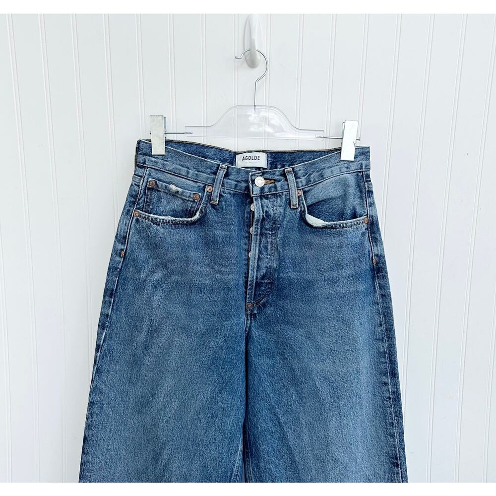 Agolde Dame Wide Leg Cuffed Jeans Blue High Rise Denim Trouser Size 26 Long - Picture 3 of 6